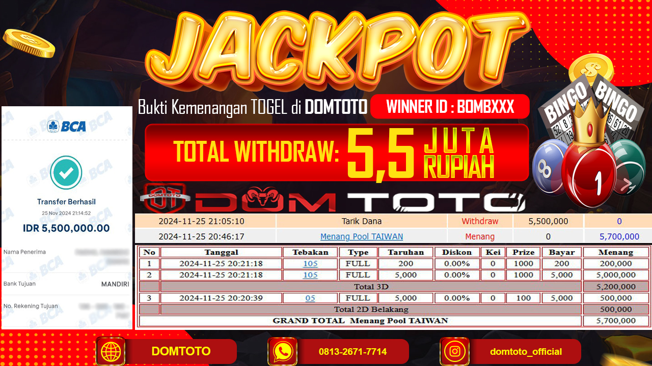 JACKPOT  TOGEL TAIWAN 25 NOVEMBER 2024